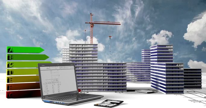 Elements of construction, Construction of a residential microdistrict in the background of a cloud time lapse, the concept of the construction industry, video loop