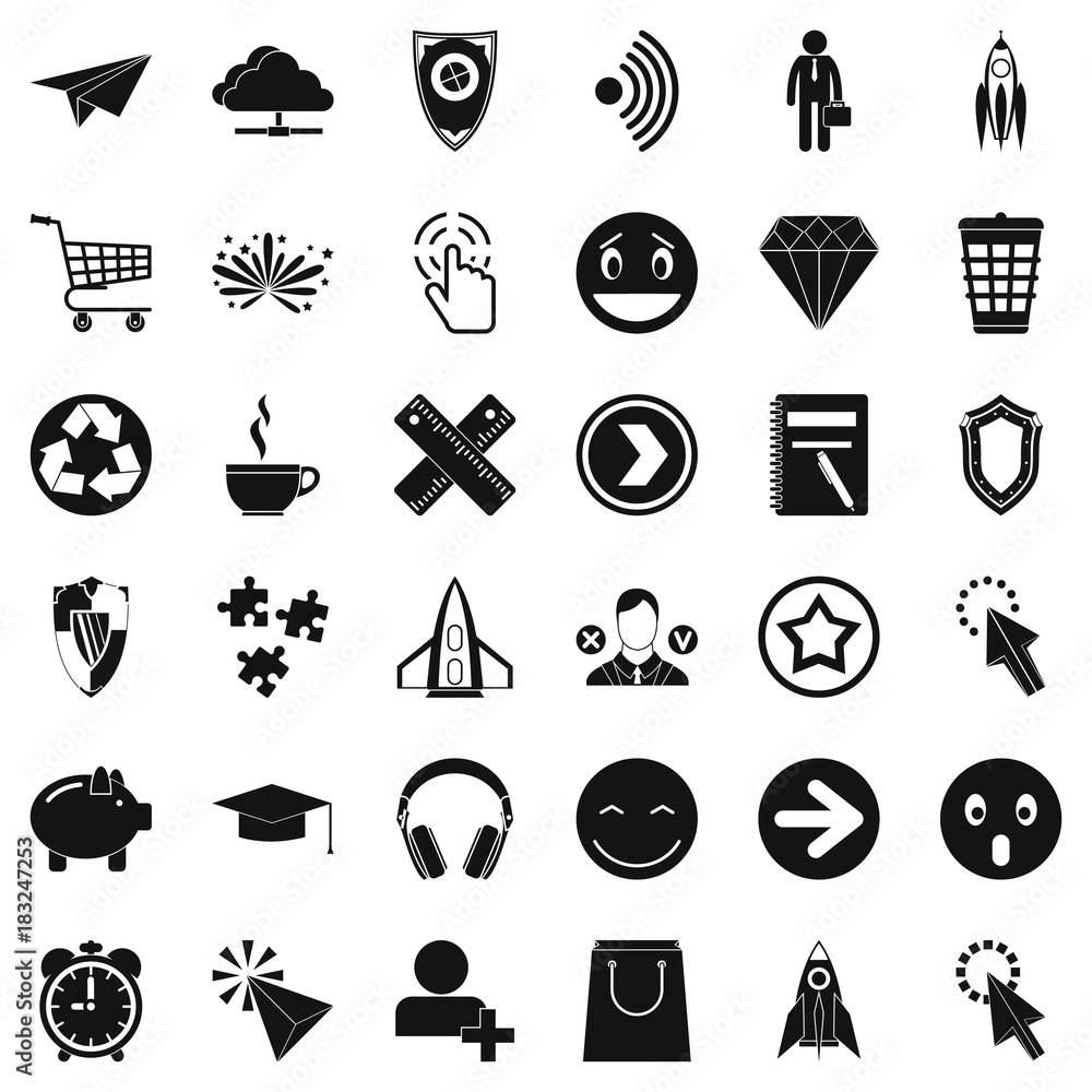 Poster cloud of interface icons set, simple style