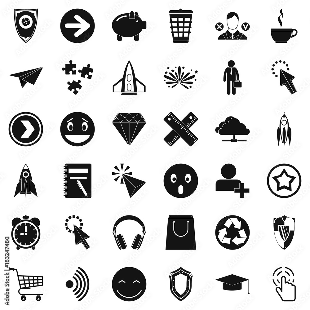 Poster help in internet icons set, simple style