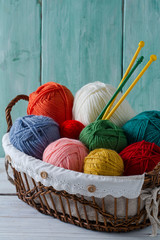 yarn balls and knitting needles