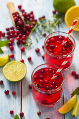 cranberry drink on wooden surface