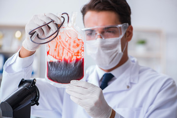 Doctor working with blood samples in hospital clinic lab