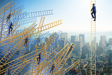  Businessman climbing career ladder in business concept