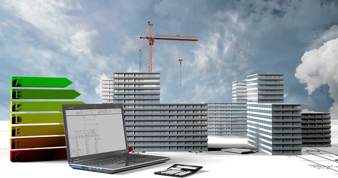 Elements of construction, Construction of a residential microdistrict in the background of a cloud time lapse, the concept of the construction industry, video loop