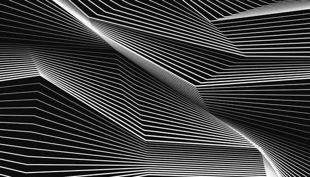 Designs of white lines on a black background. Abstract waves. Vector elements for you projects