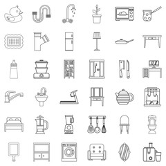 House decor icons set, outline style
