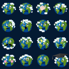 Planet earth  with clouds emoticons set.