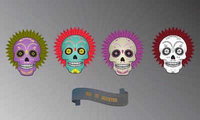 Vector Illustration of Sugar Skulls, Day of the Dead