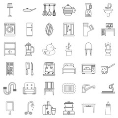 Furniture icons set, outline style