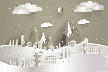 flat illustration of  Winter landscape. New Year's background.