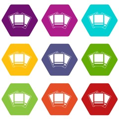 Photos icon set color hexahedron