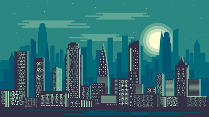 Fototapeta premium Vector illustration of night city