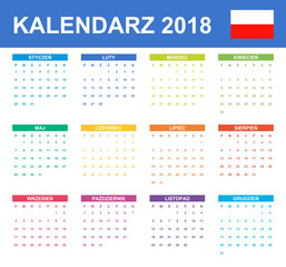 Polish Calendar for 2018. Scheduler, agenda or diary template. Week starts on Monday