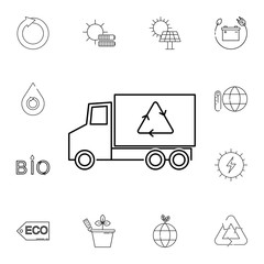 Recycle truck icon. Set of ecology sign icons. Signs, outline eco collection, simple thin line icons for websites, web design, mobile app, info graphics