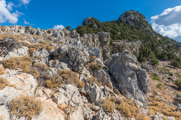 Stony landscape of  the Tsambika mountain on the Rhodes Island, Greece