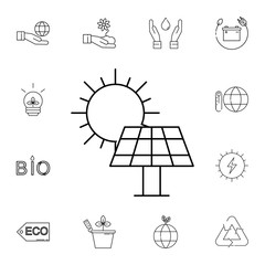 Solar panel icon. Set of ecology sign icons. Signs, outline eco collection, simple thin line icons for websites, web design, mobile app, info graphics