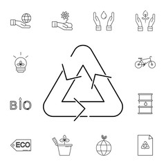 Fototapeta premium Recycle sign icon. Set of ecology sign icons. Signs, outline eco collection, simple thin line icons for websites, web design, mobile app, info graphics
