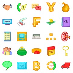 Financial day icons set, cartoon style
