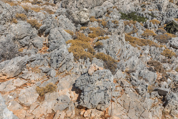 Stony landscape of  the Tsambika mountain on the Rhodes Island, Greece