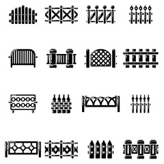 Fototapeta premium Different fencing icons set, simple style