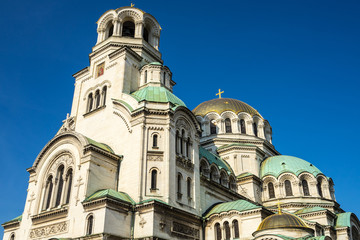 Fototapeta na wymiar Facade of Alexander Nevsky cathedral, Sofia, Bulgaria