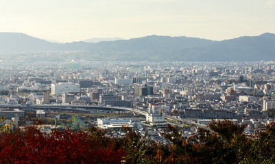 Beautiful cityscape of Kyoto view taken from top Fushimi Inari-taisha