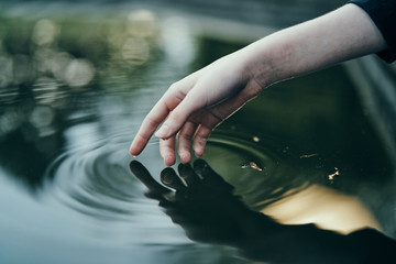 2046482 hand touches water, atmosphere, nature