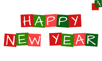 happy new year, vector letters in squares with traditional christmas colors