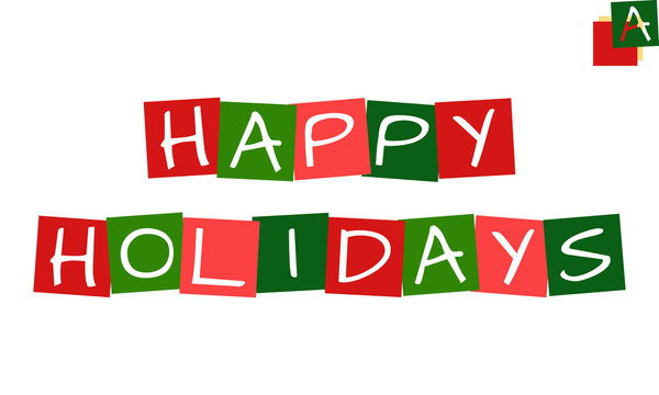 happy holidays, vector letters in squares with traditional christmas colors