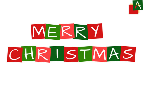 merry christmas, vector letters in squares with traditional christmas colors