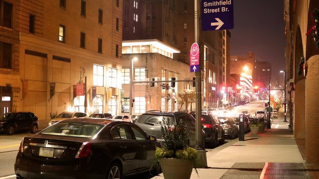 Timelapse of night traffic on Boulevard of the Allies in Downtown Pittsburgh 