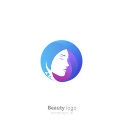 Logo for beauty salons, hairdressers, stylists. Woman with colored hair logotype. 