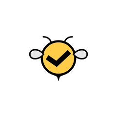 Yellow Bee with Check Icon Logo Vector