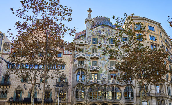 BARCELONA - November 28, 2017:Casa Batllo facade on November 28, 2017 in Barcelona (Spain). Casa Batllo is a building restored by Antoni Gaudi