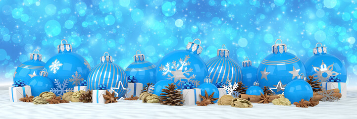 Weihnachten - Weihnachtskugeln, Christbaumkugeln, Anis, Sternanis, Zimt, Zimtstangen, Walnüsse, Geschenke, Schnee - bokeh © marog-pixcells