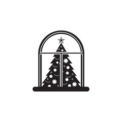 Christmas eve concept on whe window icon. Christmas or New Year element. Premium quality graphic design. Signs, outline symbols collection, simple icon for websites, web design