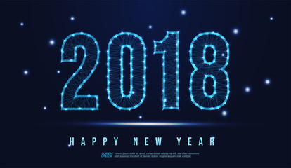 happy new year 2018 celebrating numbers vector abstract polygonal silhouette. 2018 new year technology concept. vector illustration