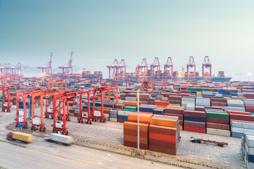 shanghai container port in nightfall
