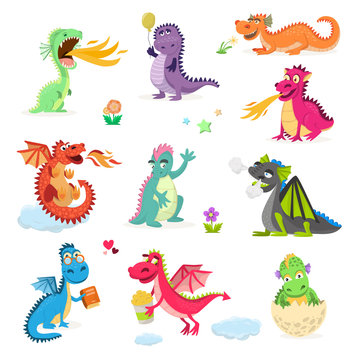 Dragon cartoon vector cute dragonfly dino character baby dinosaur for kids fairytale dino illustration isolated on white background