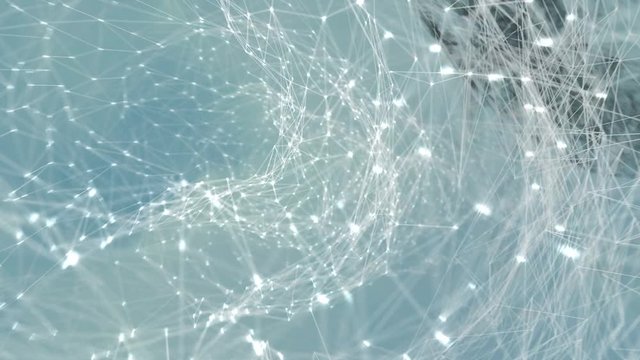 Digital space abstract. Flaying trought data tunnel. Geometry surfaces, lines and points. Seamless Loop. 4k 