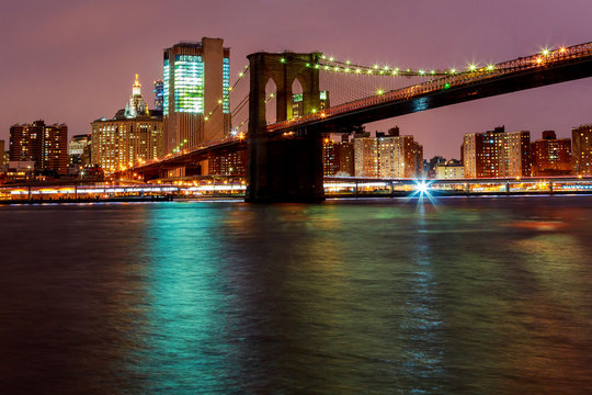 Lights on Brooklyn Bridge New York City, USA
