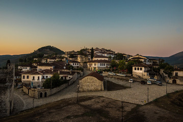 Obraz premium Sunrise over Berrat Castle in Albania