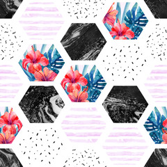 Abstract summer hexagon shapes seamless pattern