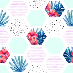 Foto auf Acrylglas Aquarell Natur Abstraktes Sommerhexagon formt nahtloses Muster