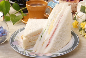 Healthy ham sandwich with egg  and cucumber