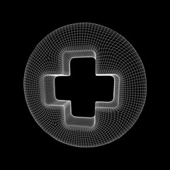 First aid medical cross wireframe low poly mesh, vector symbol illustration