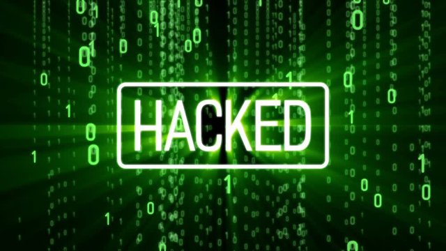 Abstract digital background with green color of binary code and hacked word. Video available in 4K FullHD and HD render footage