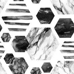 Foto op Plexiglas Marmeren hexagons Aquarel zeshoek met strepen, water kleur marmer, korrelig, grunge, papier texturen.