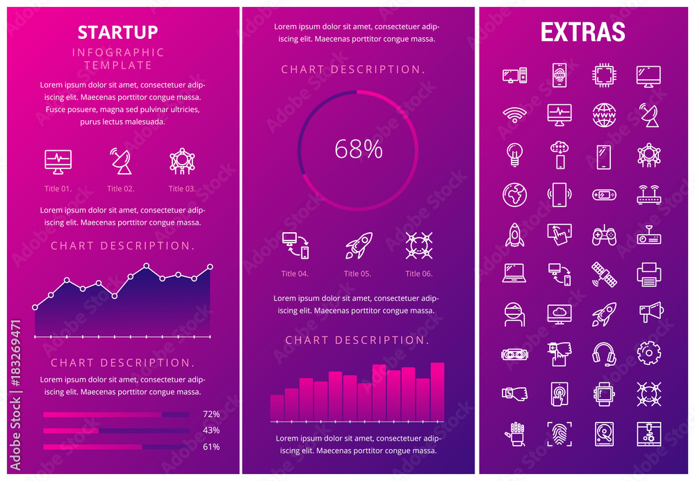 Poster startup infographic template, elements and icons. infograph includes customizable graphs, charts, li