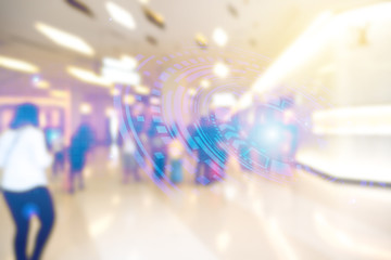 Abstract double exposure of blur business people with technology graphic design background